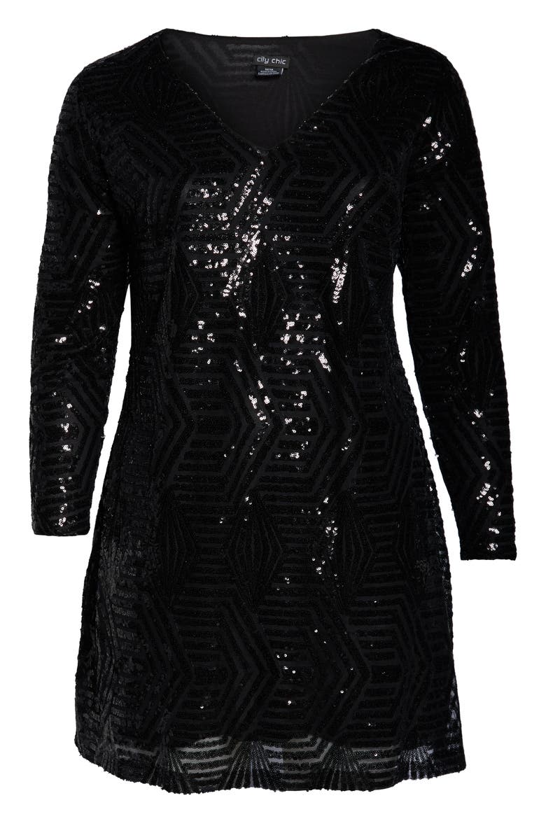 Bright Lights Sequin Long Sleeve Dress, Alternate, color, BLACK