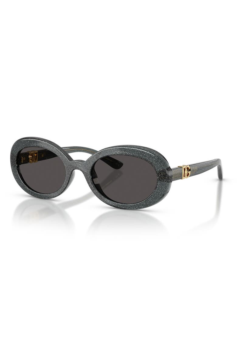 Dolce&Gabbana 49mm Oval Sunglasses, Alternate, color, Glitter Black / Dark Grey