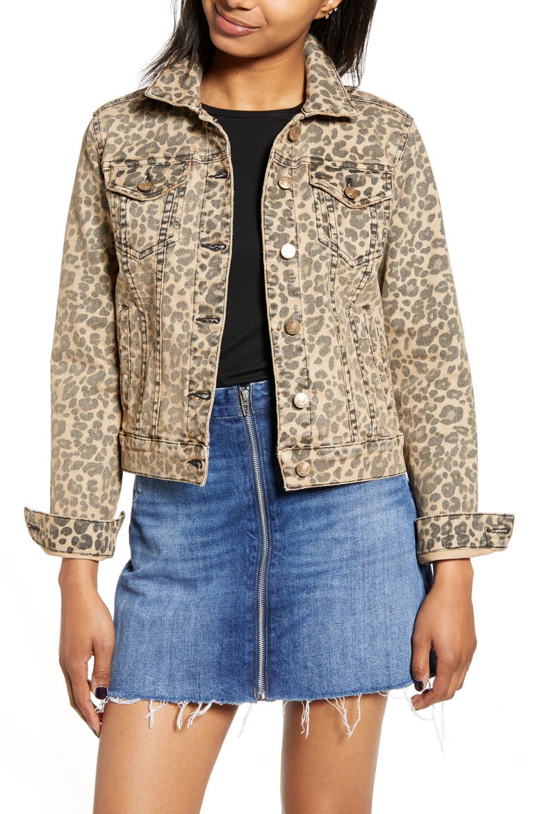 Colbey Leopard Print Denim Jacket, Main, color, BROWN LEOPARD