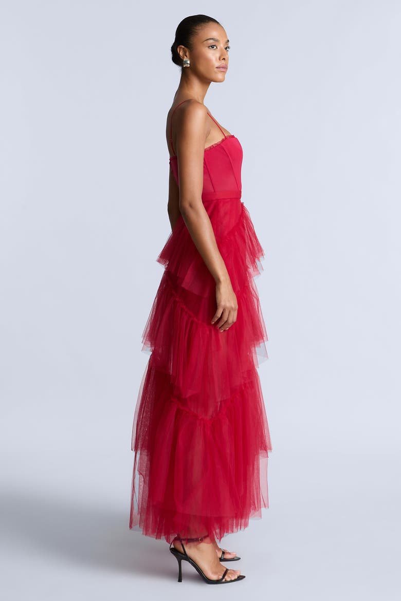 Oly Tiered Ruffle Tulle Evenin, Alternate, color, Red