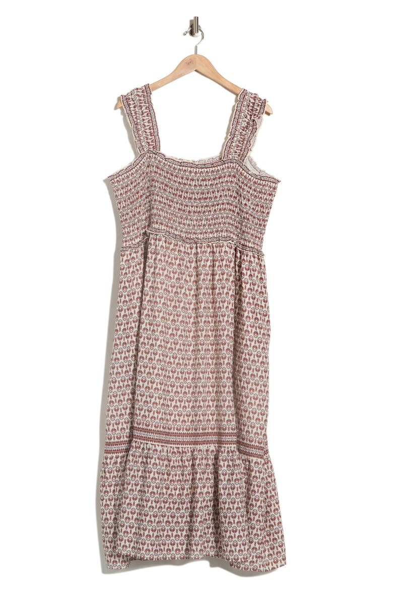 Smocked Bodice Cotton Blend Sundress, Alternate, color, CREAM/ BRONZE