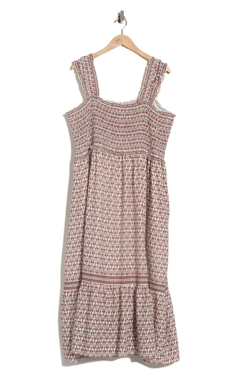 MAX STUDIO Smocked Bodice Cotton Blend Sundress, Alternate, color, Cream/ Bronze