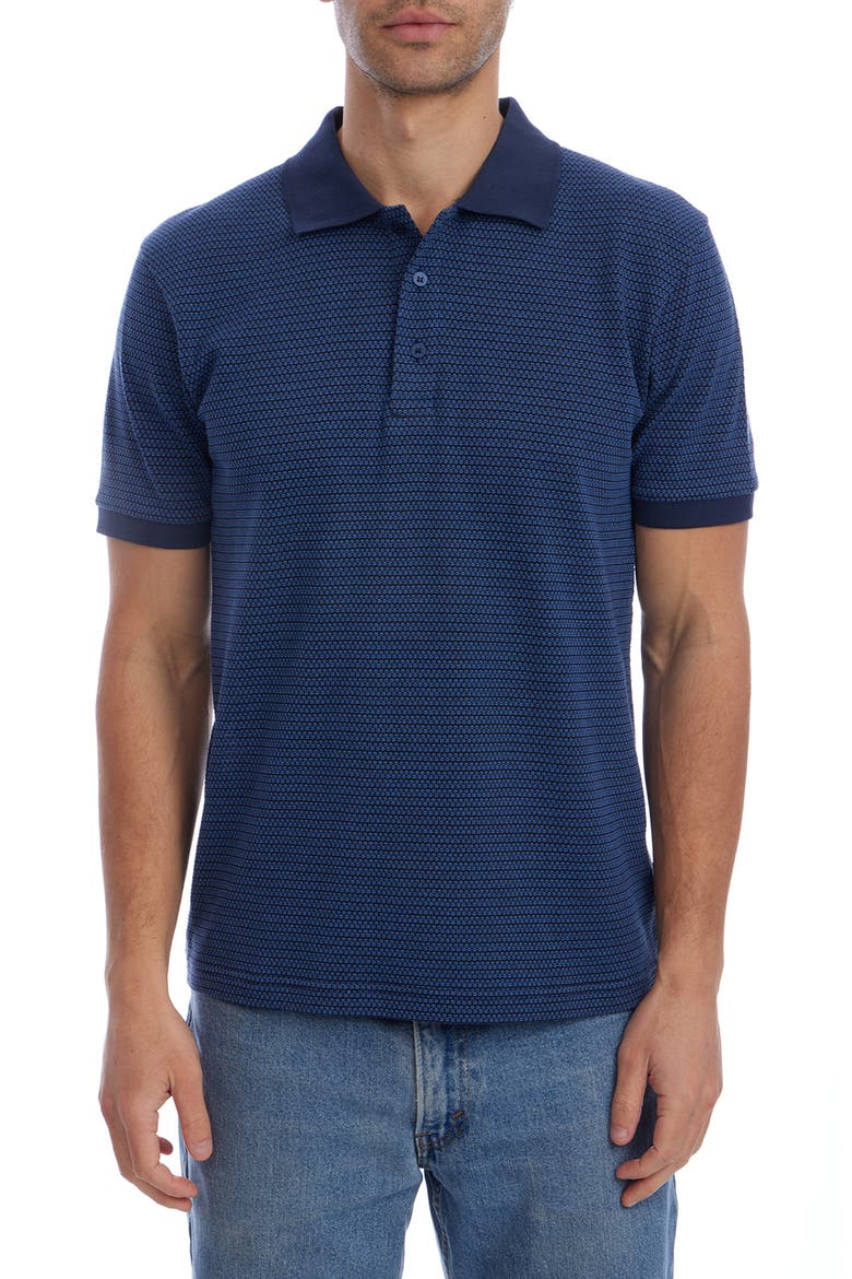 Short Sleeve Ribbed Jacquard Polo, Main, color, NAVY