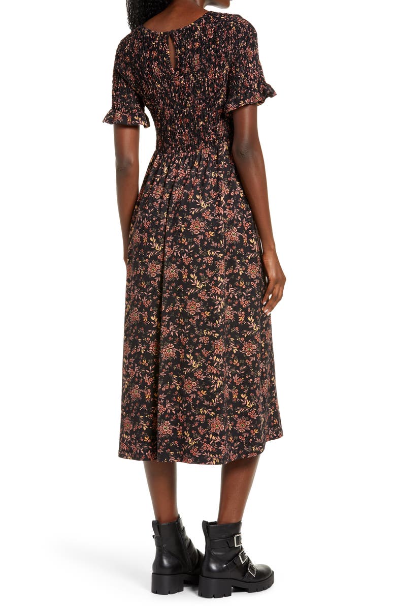 Good Luck Gem Floral Smocked Dress, Alternate, color, 