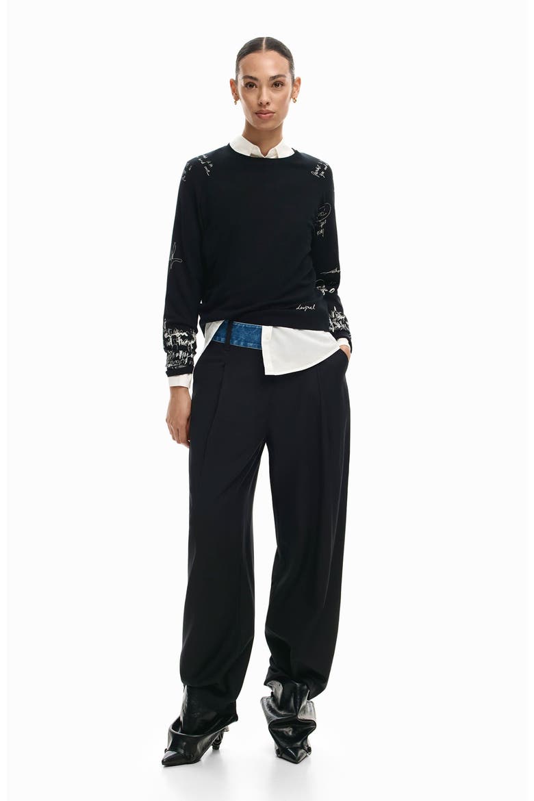 Fine Gauge Graphic Sweater, Alternate, color, BLACK