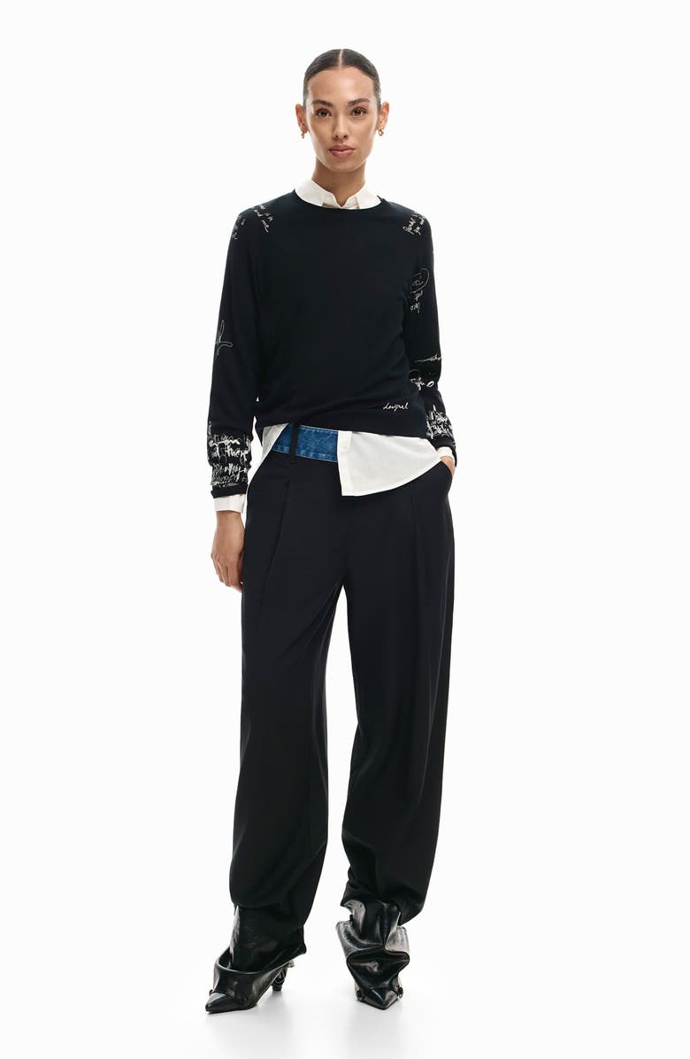 Desigual Fine Gauge Graphic Sweater, Alternate, color, Black