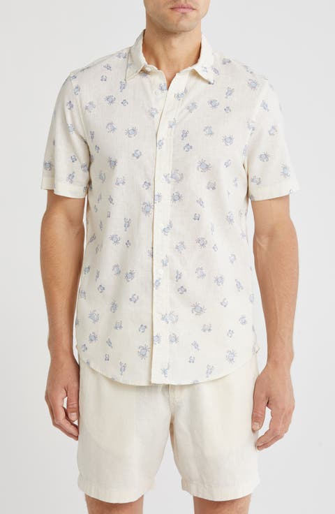 Short Sleeve Linen & Cotton Button-Up Shirt