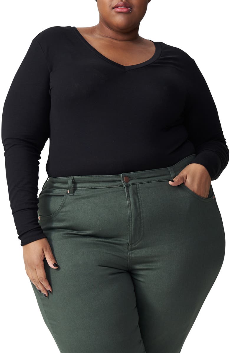 Universal Standard Foundation V-Neck Long Sleeve T-Shirt, Main, color, 