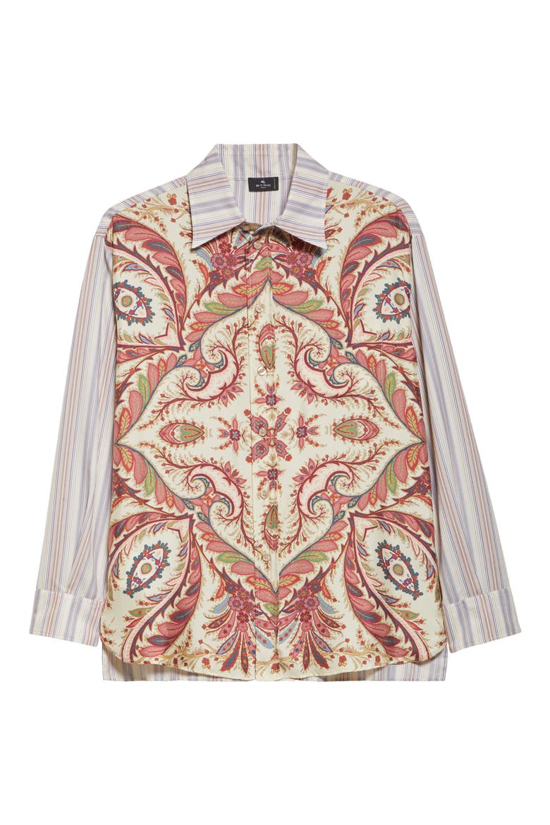 Paisley Stripe Silk Button-Up Shirt, Alternate, color, STAMPA F.DO BIANCO