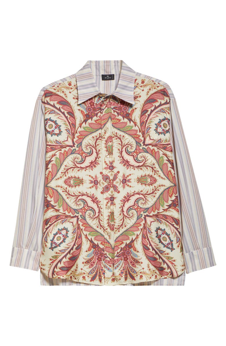 Etro Paisley Stripe Silk Button-Up Shirt, Alternate, color, Stampa F.do Bianco