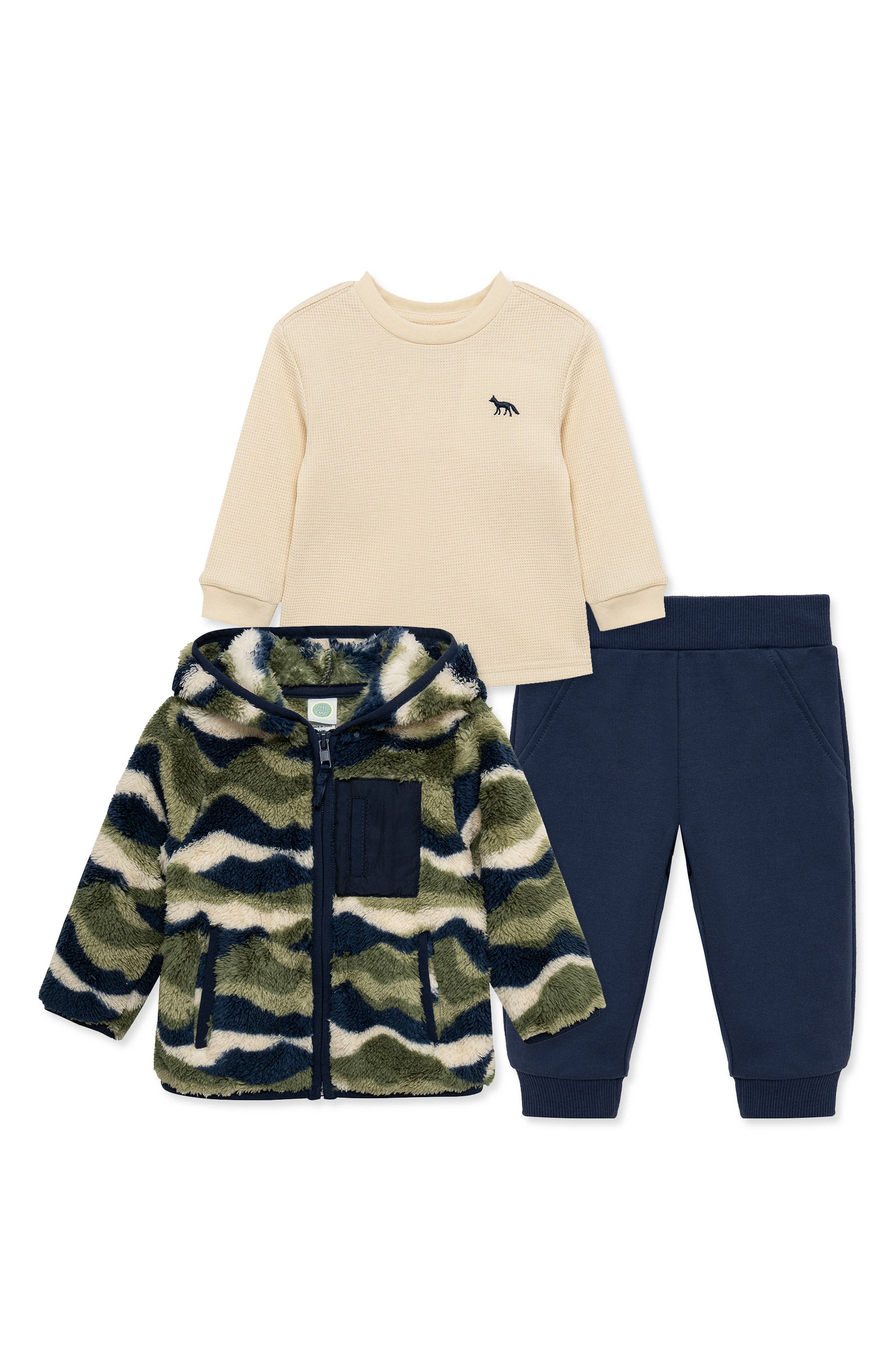 Kids' Landscape Camo 3-Piece High-Pile Fleece Jacket, Shirt & Pants Set
