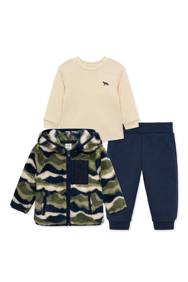 Kids' Landscape Camo 3-Piece High-Pile Fleece Jacket, Shirt & Pants Set, Main, color, BLUE/ GREEN