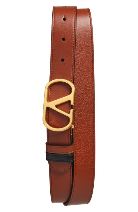 【関税&送料込】Valentino Garavani Brown Leather Belt Valentino Garavani - Black & Gold Leather VLogo Signature Belt