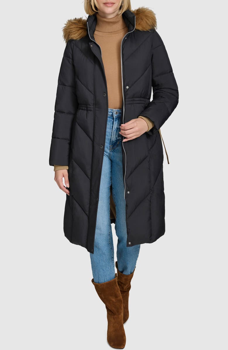 Andrew Marc Lennox Hooded Puffer Coat with Faux Fur Trim, Alternate, color, Black