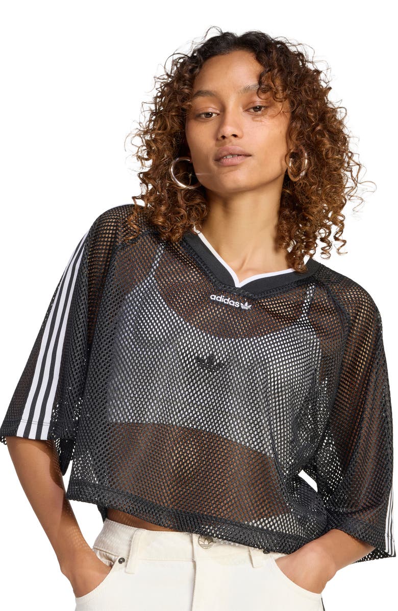 adidas Originals Mesh Crop Jersey Top, Alternate, color, Black