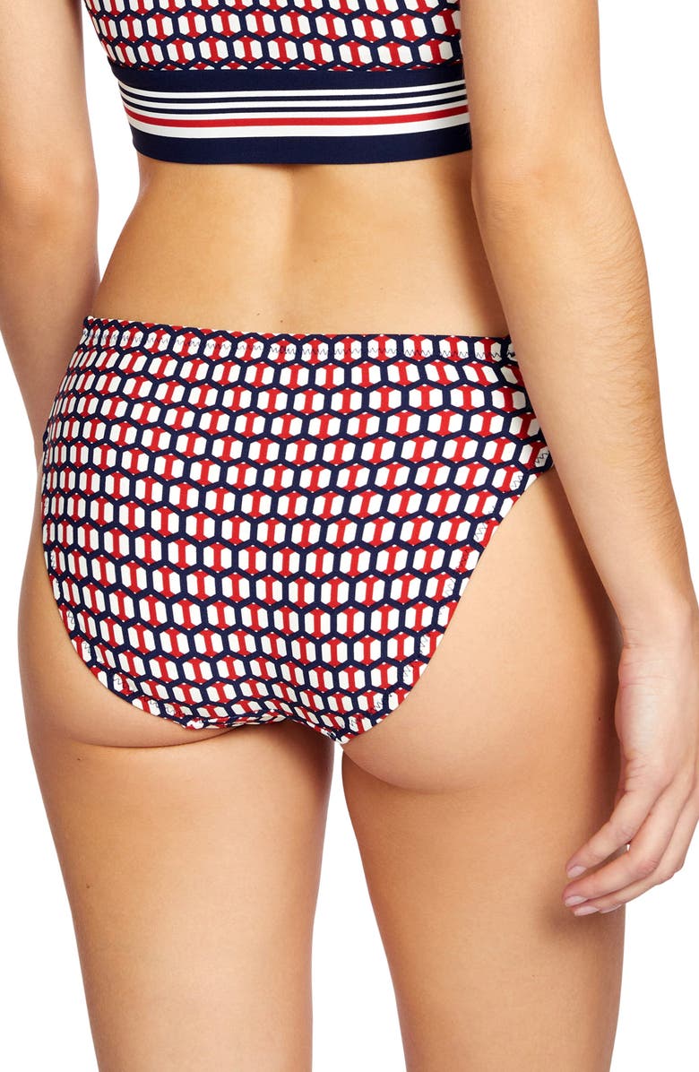 Robin Piccone Simone Twist Hipster Bikini Bottoms, Alternate, color, Navy/ Red