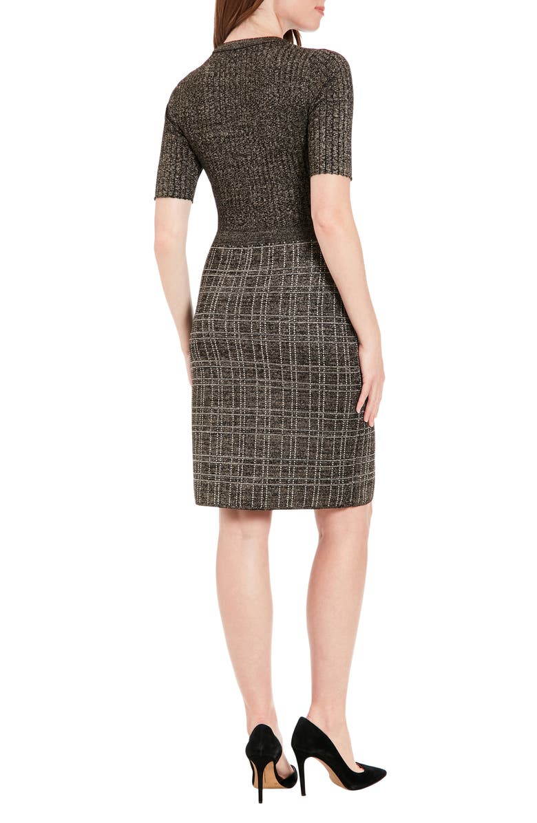 London Times Elbow Length Sleeve Side Button Dress, Alternate, color, Black/ Gold