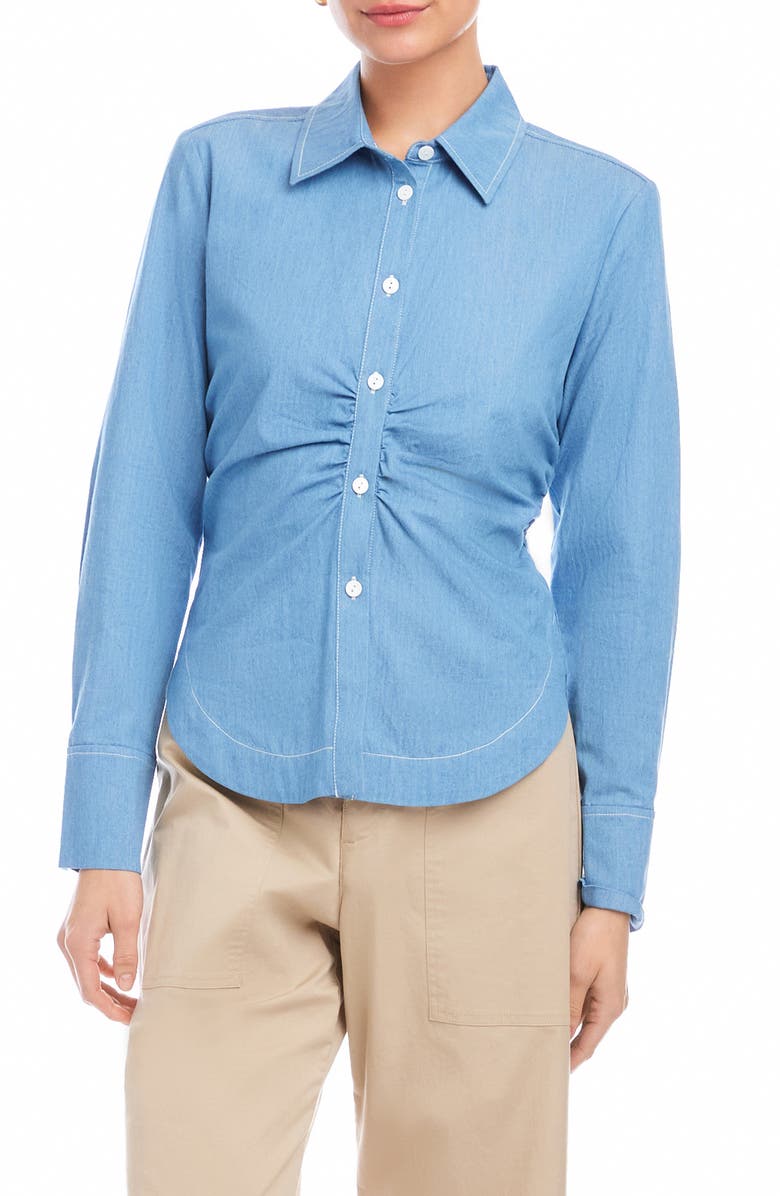 FIFTEEN TWENTY Norlyn Gathered Button-Up Chambray Shirt, Main, color, Chambray