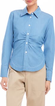 FIFTEEN TWENTY Norlyn Gathered Button-Up Chambray Shirt