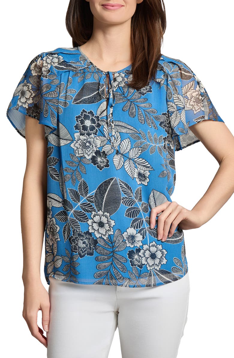 Jones New York Pleated Shoulder Tie Neck Top, Main, color, 