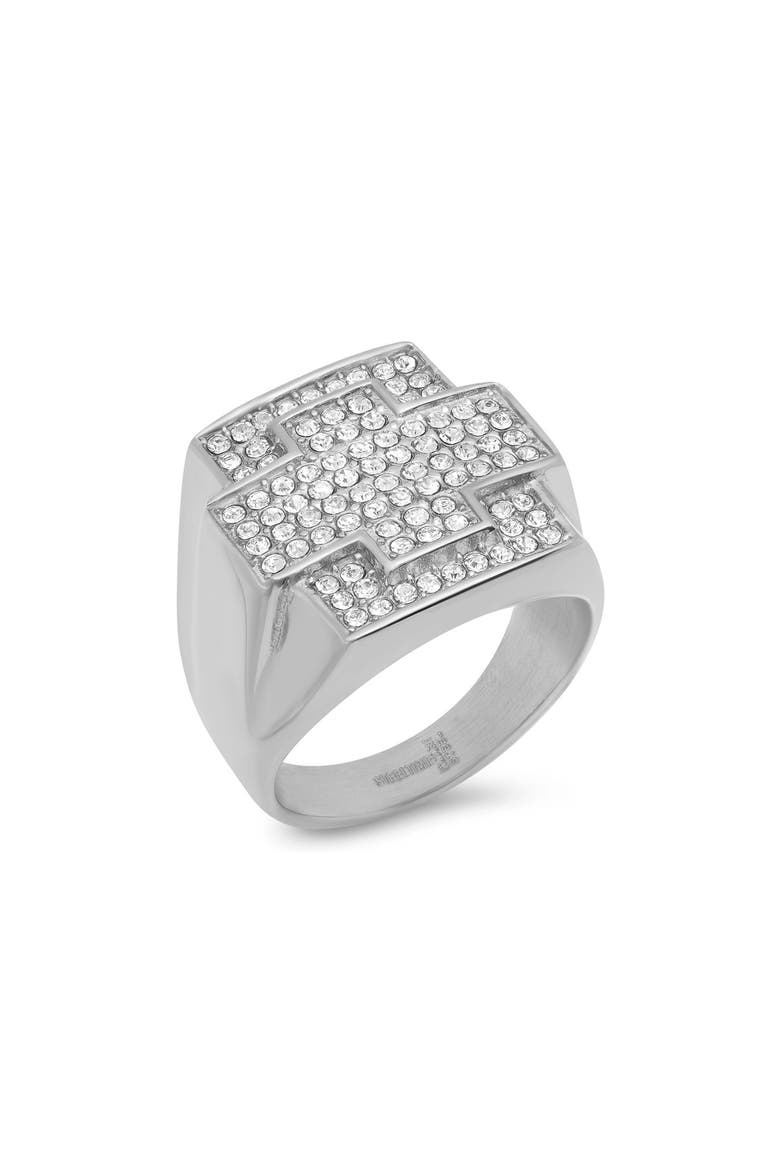 Men's 18k Gold Plated Stainless Steel Crystal Cross Ring, Main, color, SILVER
