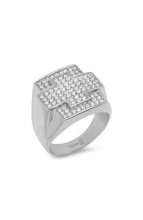 Men's 18k Gold Plated Stainless Steel Crystal Cross Ring