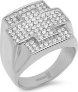 STEELTIME Men's 18k Gold Plated Stainless Steel Crystal Cross Ring