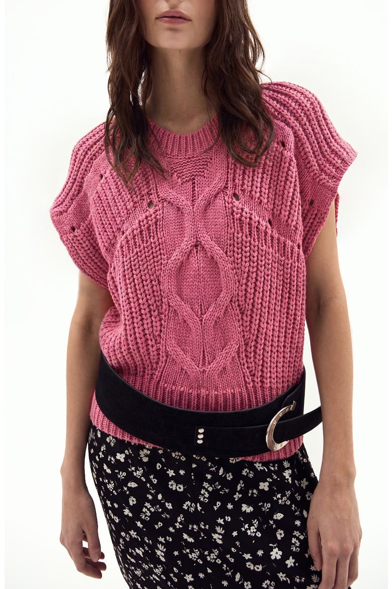 Pistacchio Cable Knit Sweater Vest, Main, color, FUCHSIA