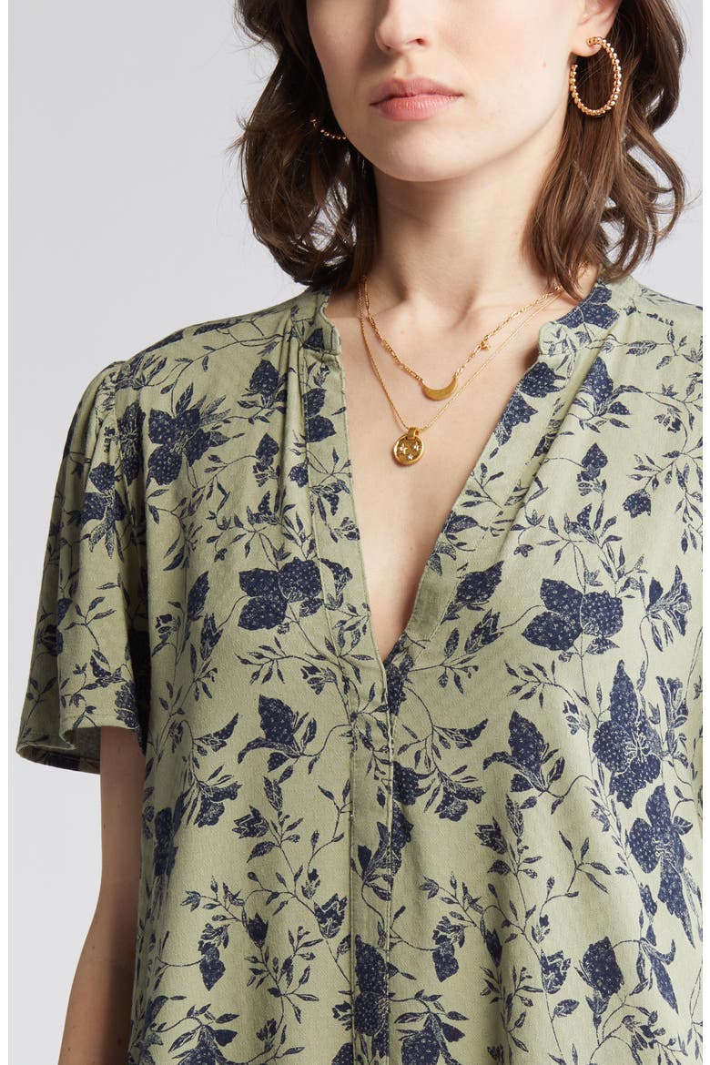 Floral Print Dress, Alternate, color, OLIVE- NAVY OLIVIA BLOOMS