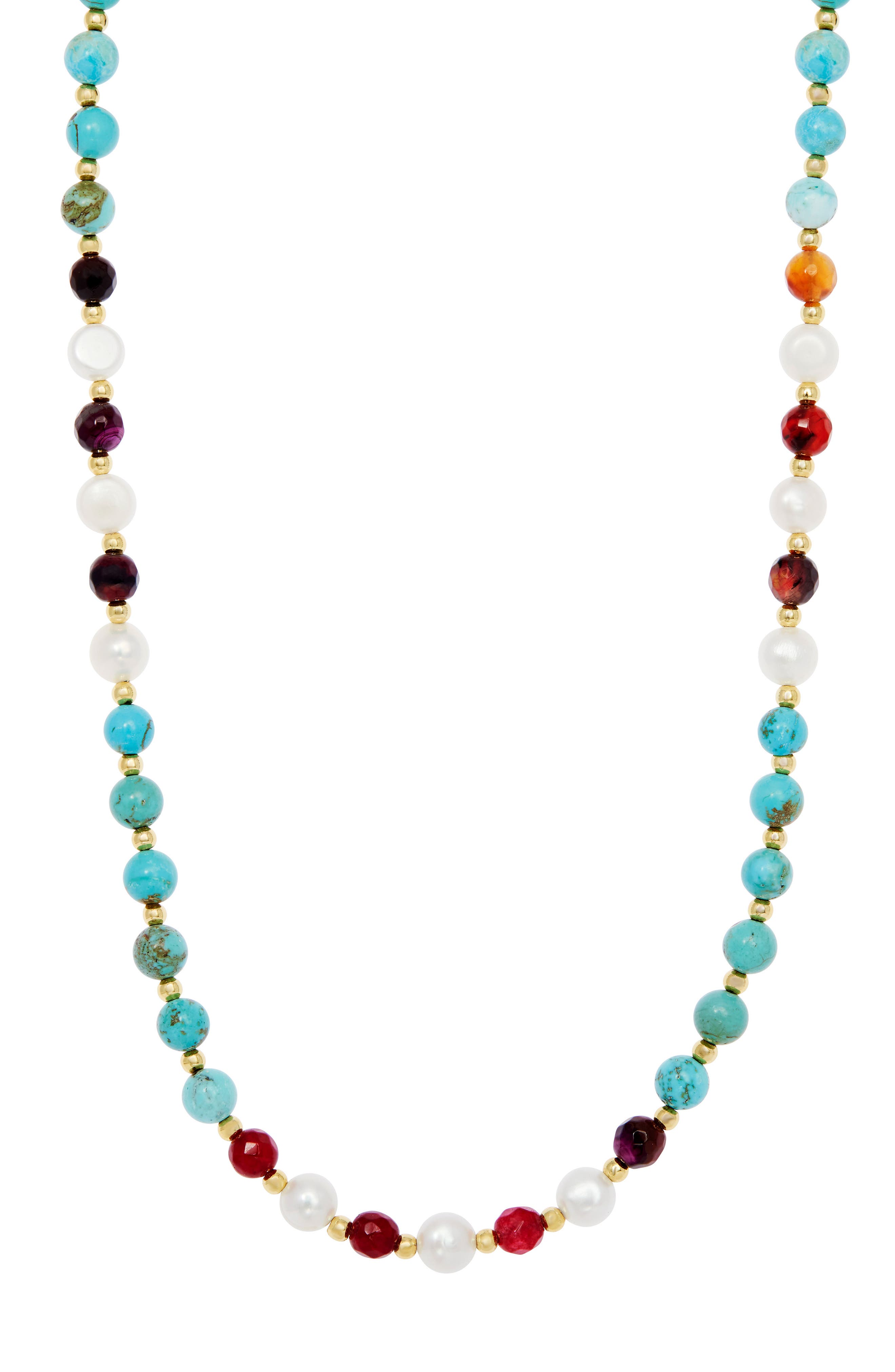 SAVVY CIE JEWELS Turquoise and Imitation Pearl Bead Necklace