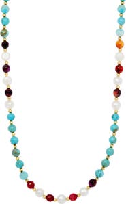 SAVVY CIE JEWELS Turquoise and Imitation Pearl Bead Necklace