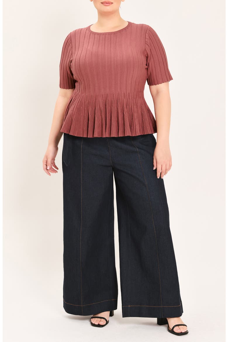 Ribbed Peplum Sweater, Alternate, color, MARSALA