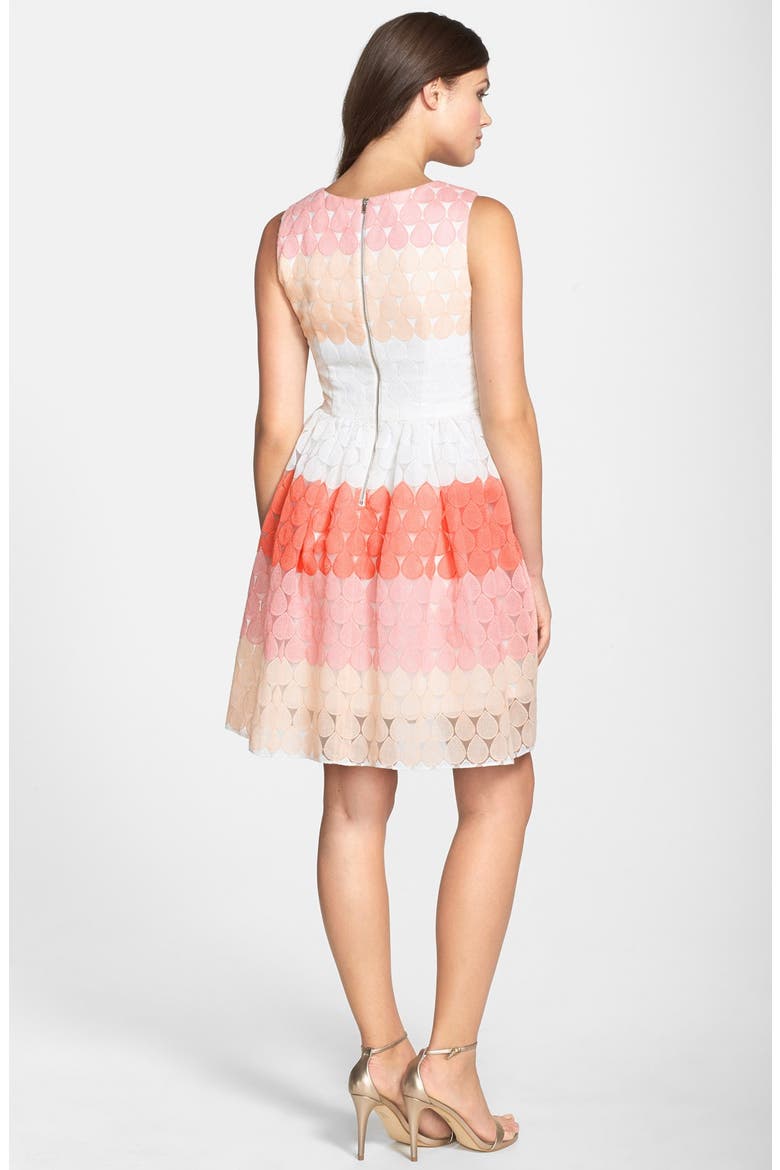 Stripe Embroidered Fit & Flare Dress, Alternate, color, PINK MULTI