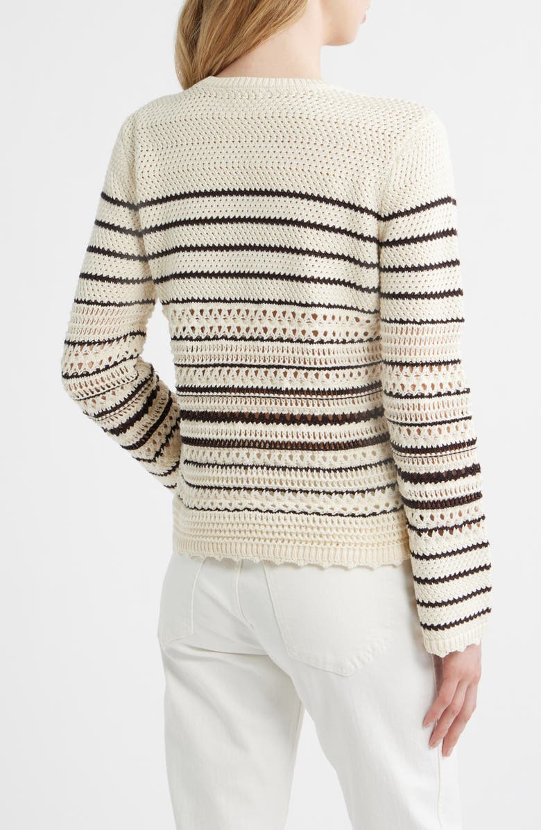 Madewell Open Stitch Cotton Sweater, Alternate, color, Ivory And Chocolate Stripe