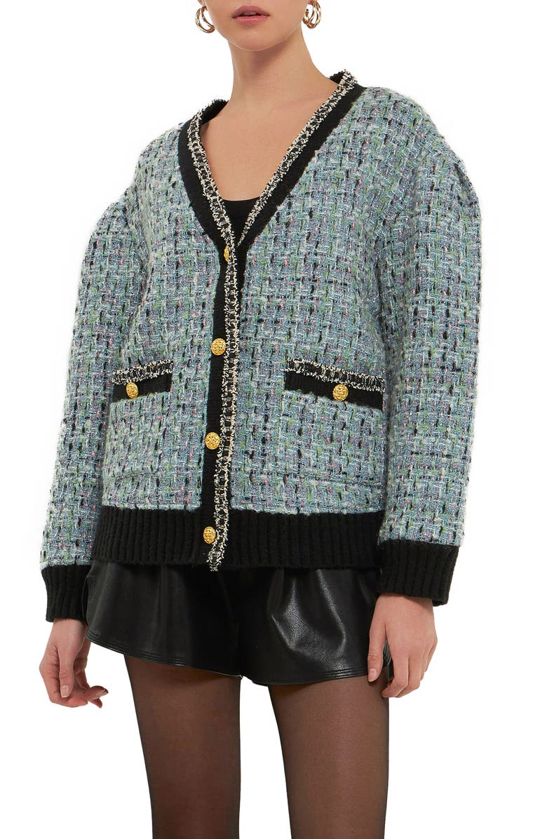 Endless Rose Premium Bouclé Wool Blend Cardigan, Alternate, color, Blue