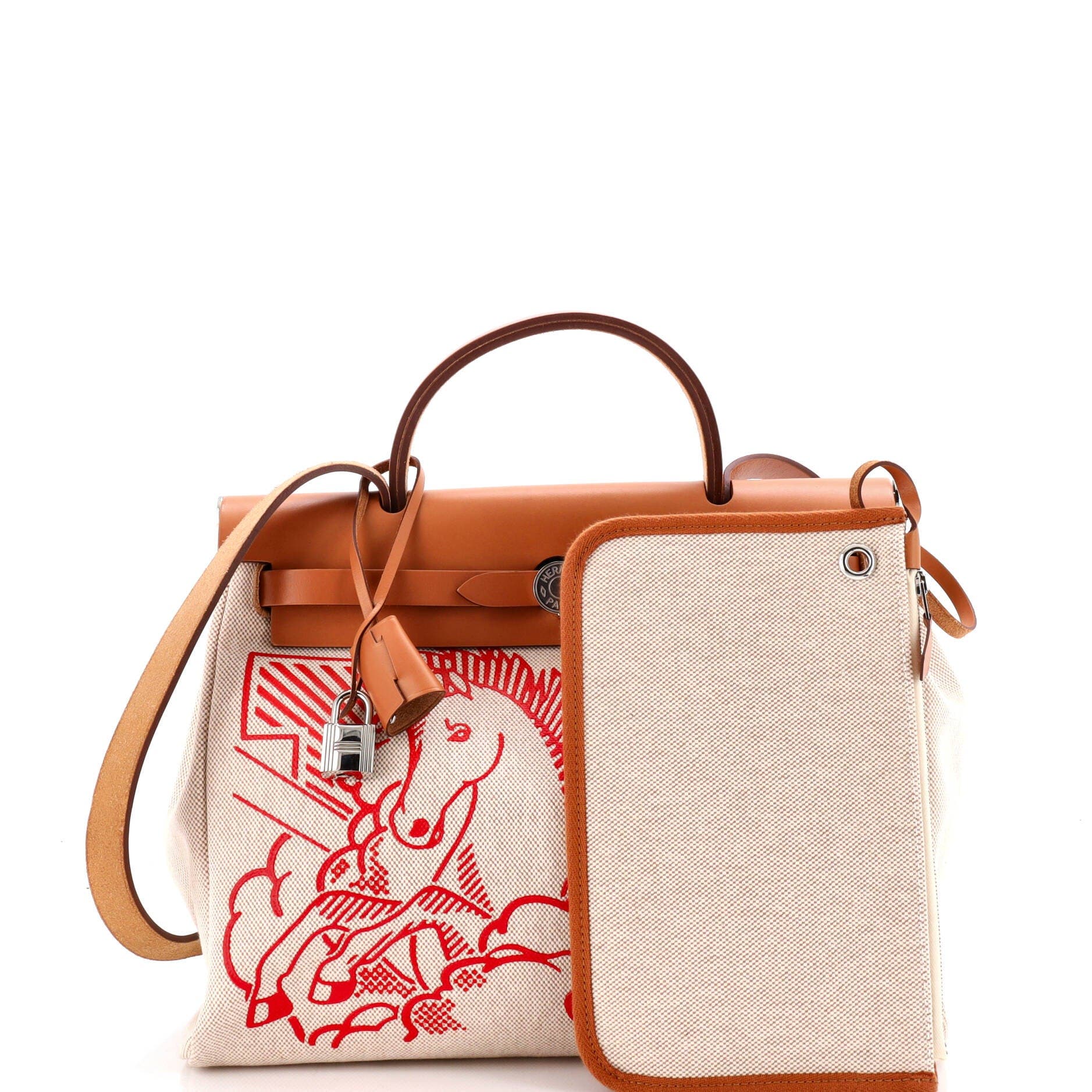 Pre-Owned Hermes Herbag Zip Pegase Pop Toile and Leather 31, Alternate, color, Gold