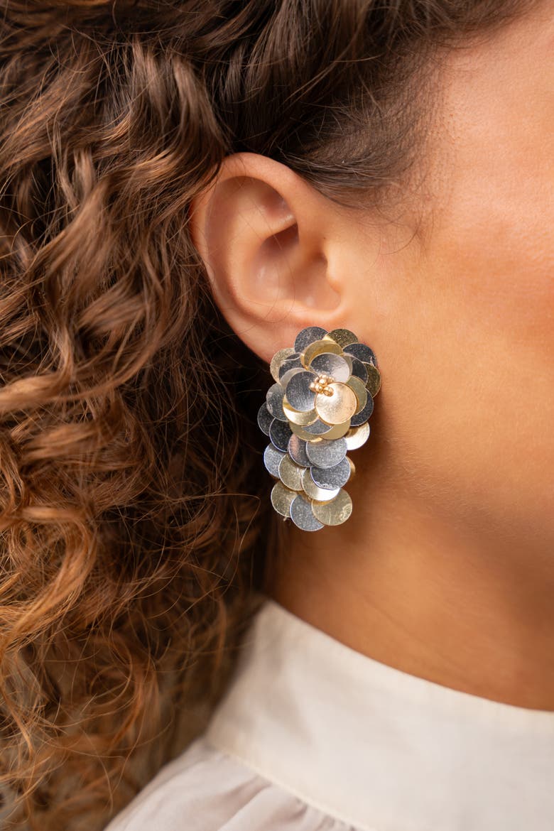 Sequin Waterfall Statement Earrings in Champagne, Silver & Gold, Alternate, color, Champagne, Silver, Gold