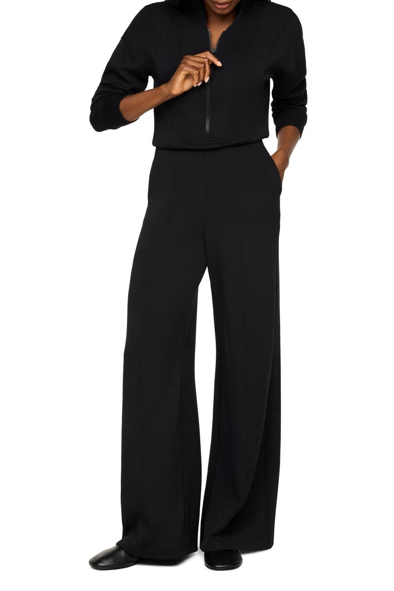 AirEssentials® Long Sleeve Shawl Collar Jumpsuit, Alternate, color, VERY BLACK