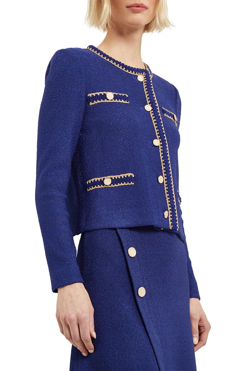 Misook Metallic Trim Bouclé Sweater Jacket, Alternate, color, 