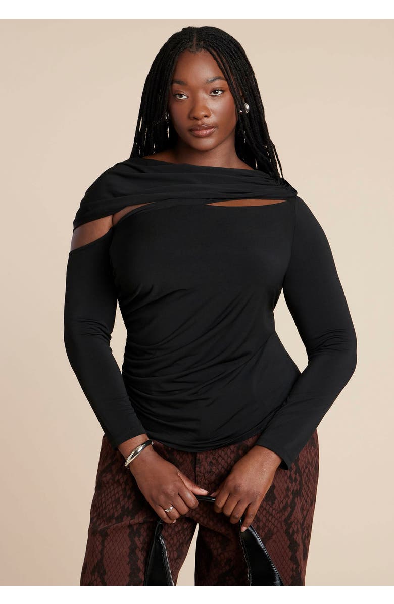 ELOQUII Sliced Asym Neck Top, Main, color, Black Onyx