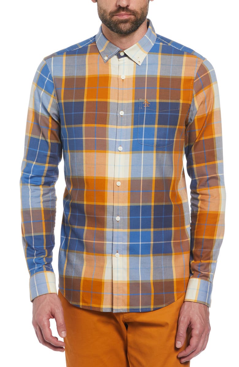 Original Penguin Plaid Stretch Button-Down Shirt, Main, color, 