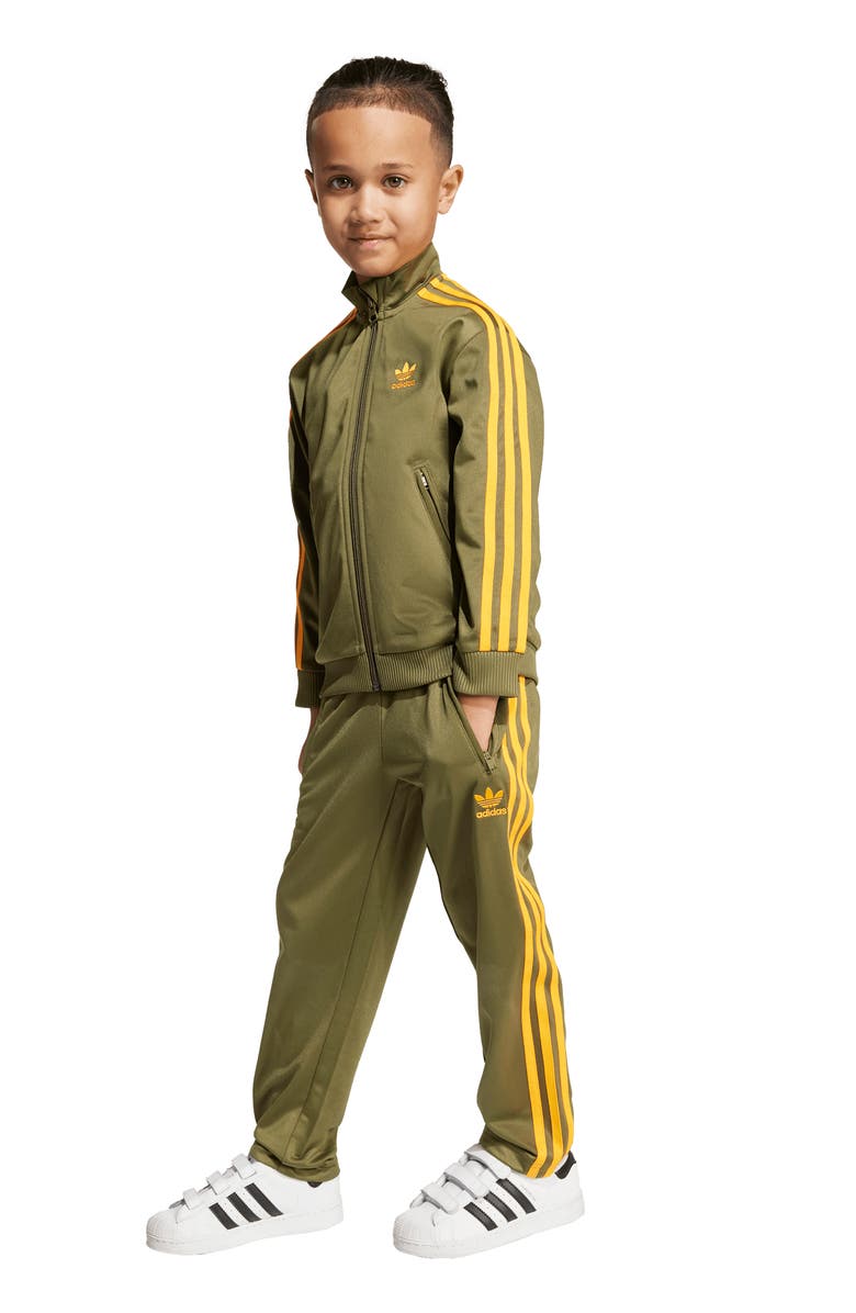 adidas Kids' Firebird Recycled Polyester Track Jacket & Pants Set, Alternate, color, Focus Olive