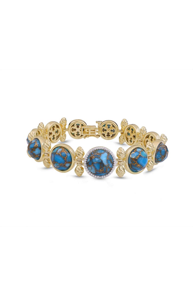 LuvMyJewelry Summer Nights Yellow Gold Plated Silver Turquoise Gemstone Diamond Women Bracelet, Main, color, 
