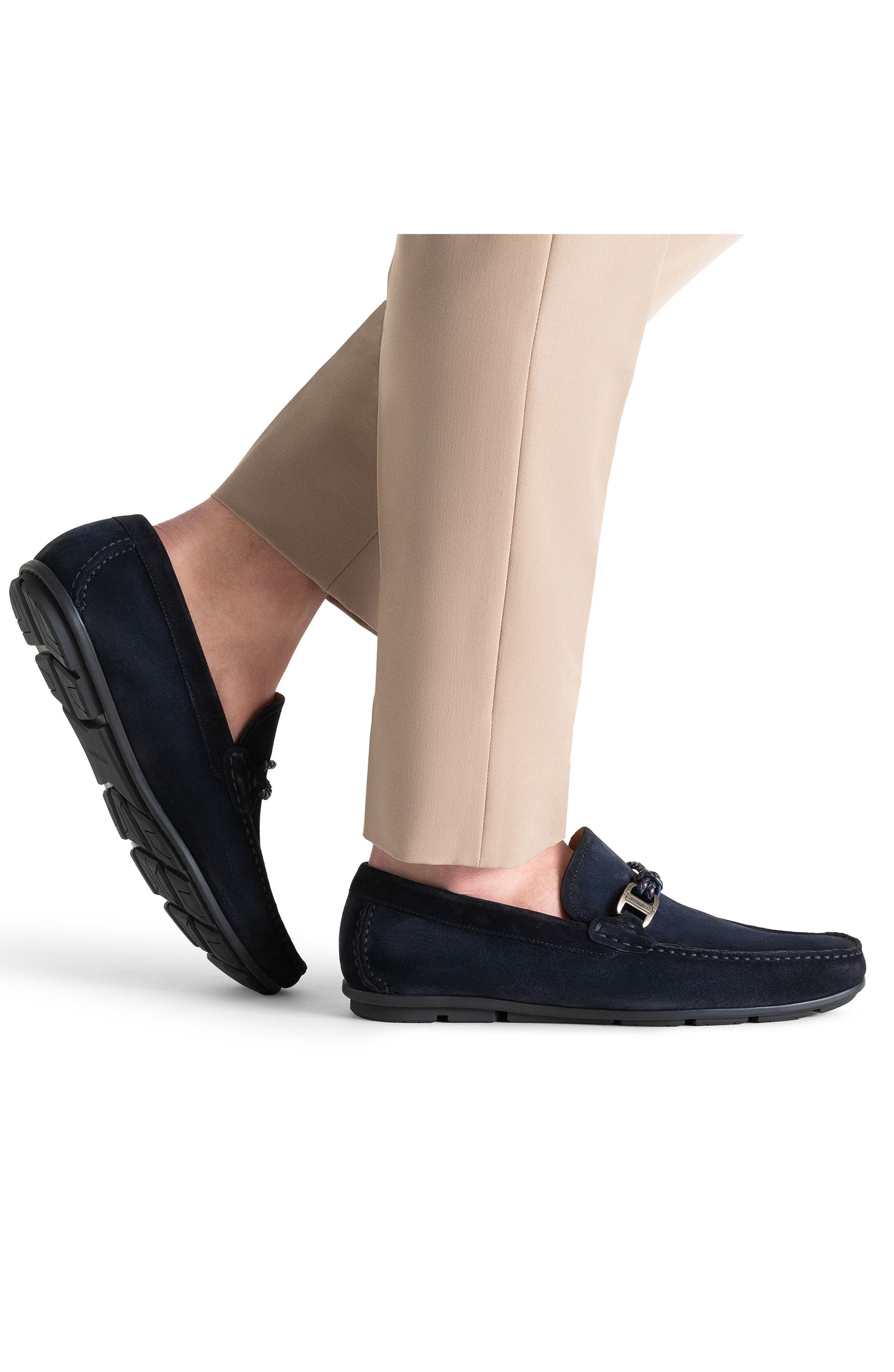 Magnanni Monterey Braid Bit Loafer, Alternate, color, Navy Suede
