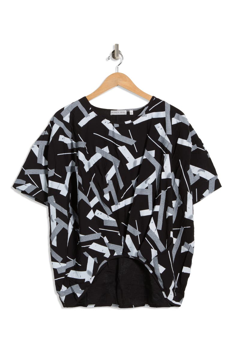 Geometric Print V-Neck Top, Alternate, color, BLACK