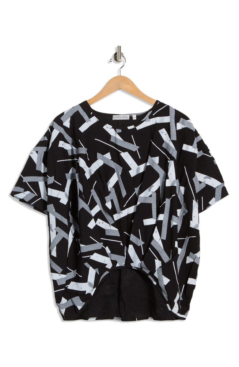 PATRIZIA LUCA Geometric Print V-Neck Top, Alternate, color, Black