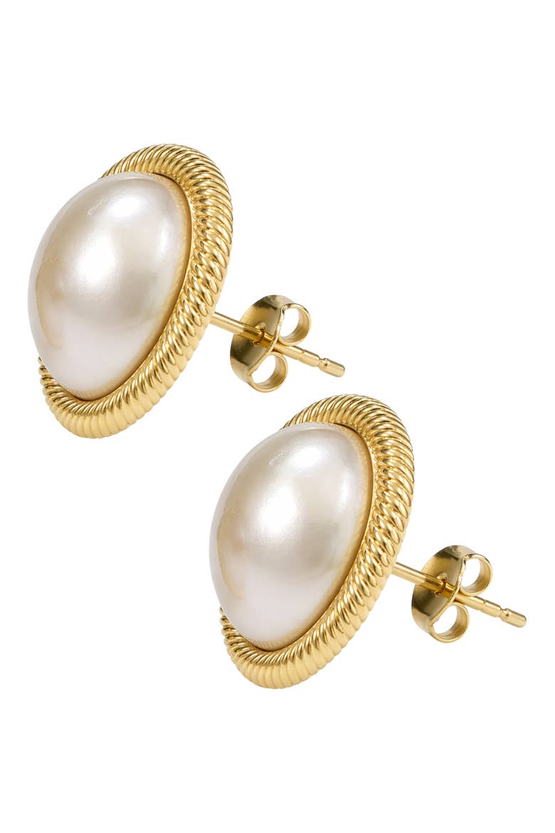Cultured Pearl Bezel Stud Earrings, Alternate, color, GOLD/ CULTURED PEARL