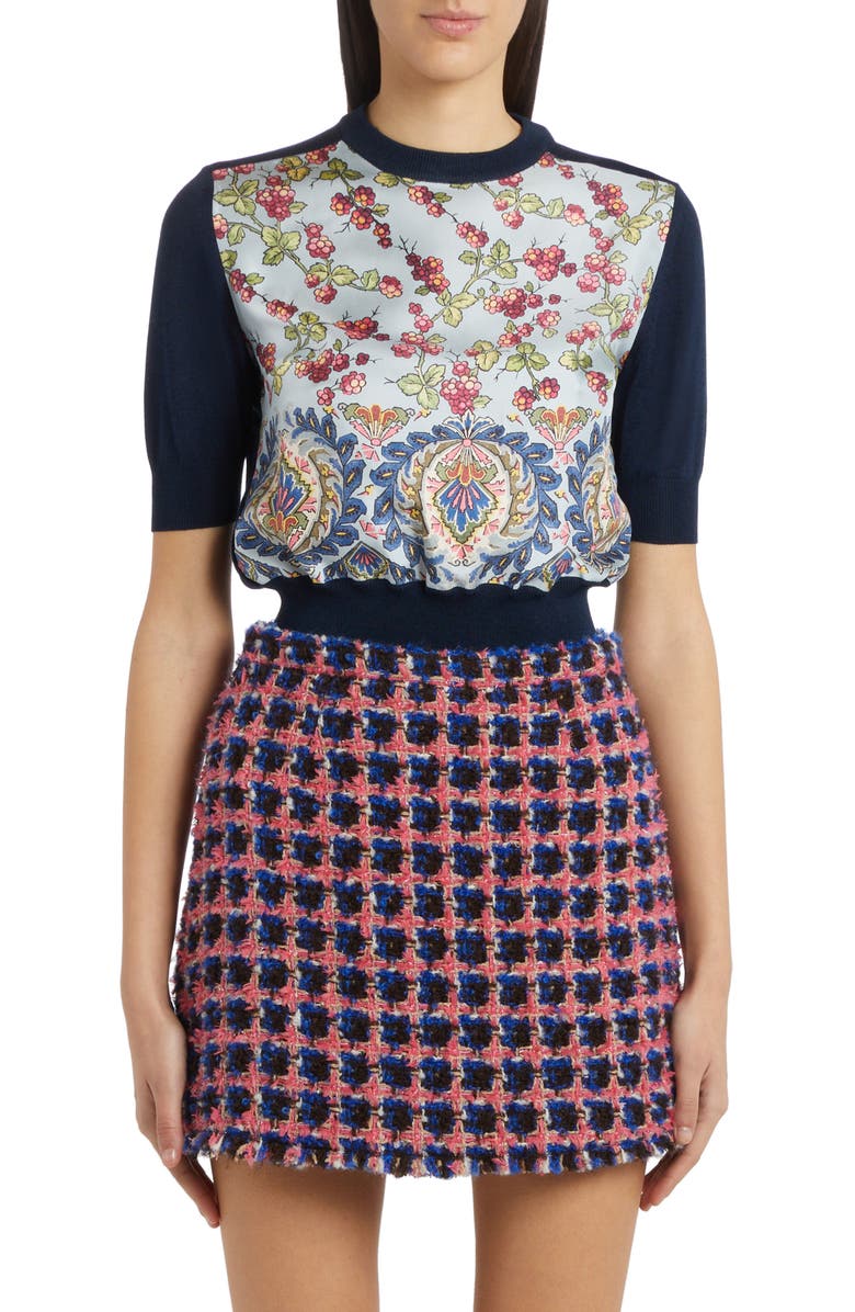 Etro Mixed Media Short Sleeve Sweater, Main, color, 
