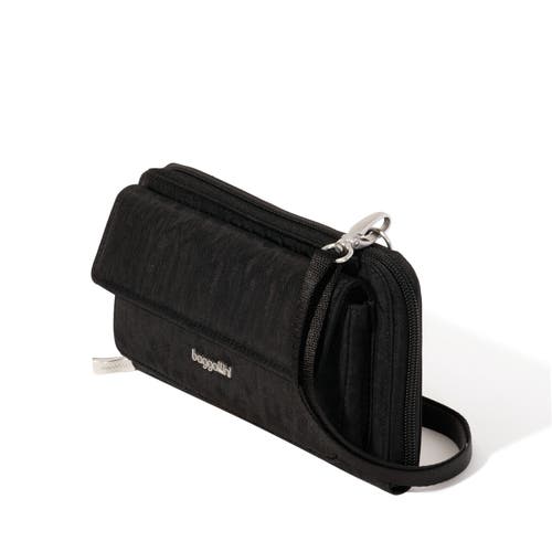 Baggallini Rfid Phone Wallet Crossbody Bag In Black Cheetah Emboss