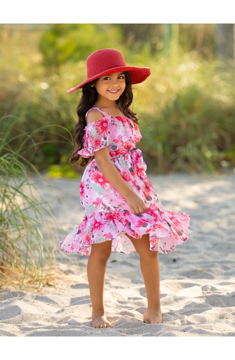 Mia Belle Girls Girls Seaside Petals Ruffle Midi Dress, Alternate, color, Pink